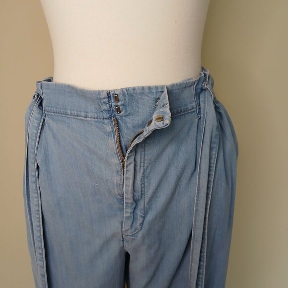 Cartonnier Chambray Paperbag Trousers Blue with Belt Size Medium - Picture 3 of 9